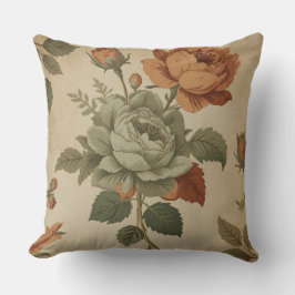 Almofada Impressão Floral Vintage em Laranja Queimada e Ver