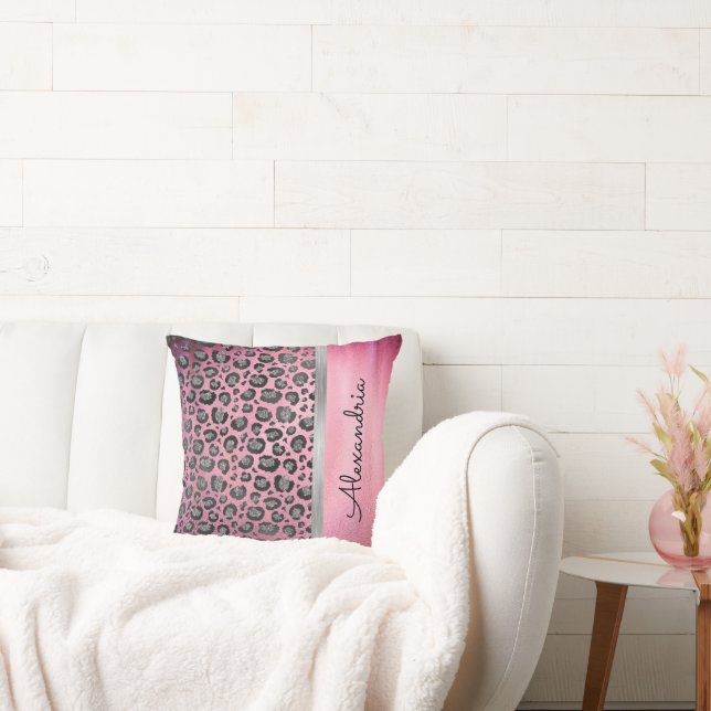 Almofada Impressão Leopardo Glittery em rosa-quente persona (Sofá)
