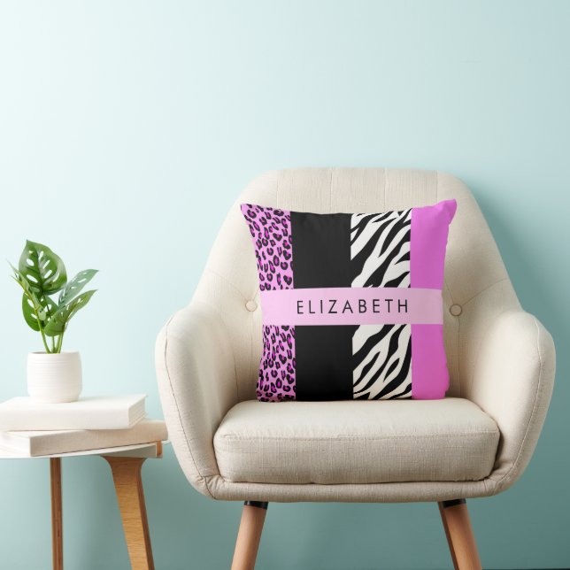 Almofada Impressão Leopardo, Impressão Zebra, Rosa, Seu Nom (Cadeira)