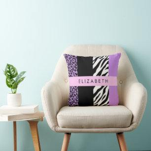 Almofada Impressão Leopardo, Impressão Zebra, Roxo, Seu Nom