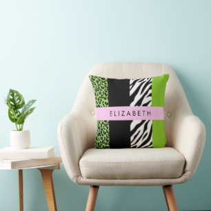 Almofada Impressão Leopardo, Impressão Zebra, Verde, Seu No