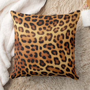 Almofada Impressão Leopardo Ouro Preto Castanho