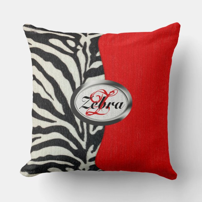 Almofada Impressão na moda da zebra e monograma vermelho de (Frente)