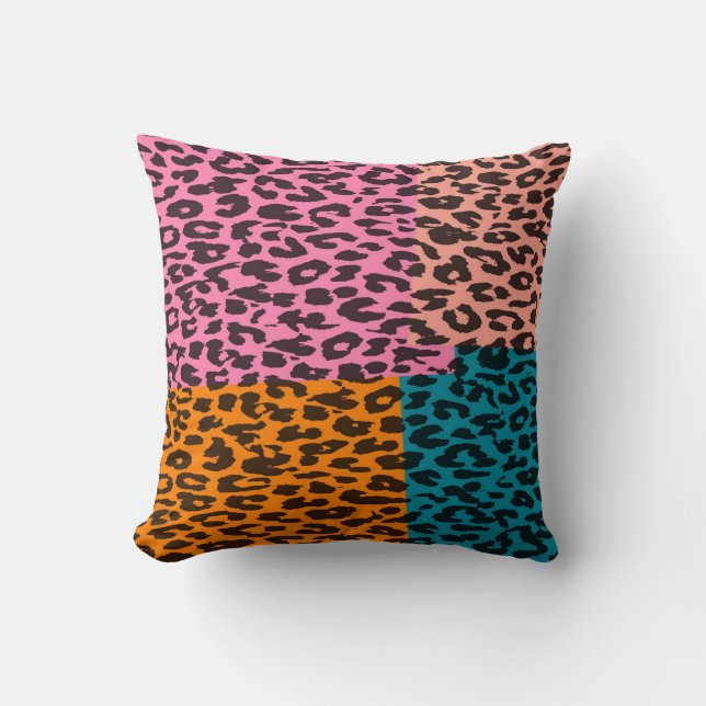 Almofada Impressão retro do leopardo (verde, rosa, roxo, (Frente)