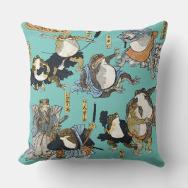 Almofada Impressão Ukiyo-e - Sapos como atores japoneses do