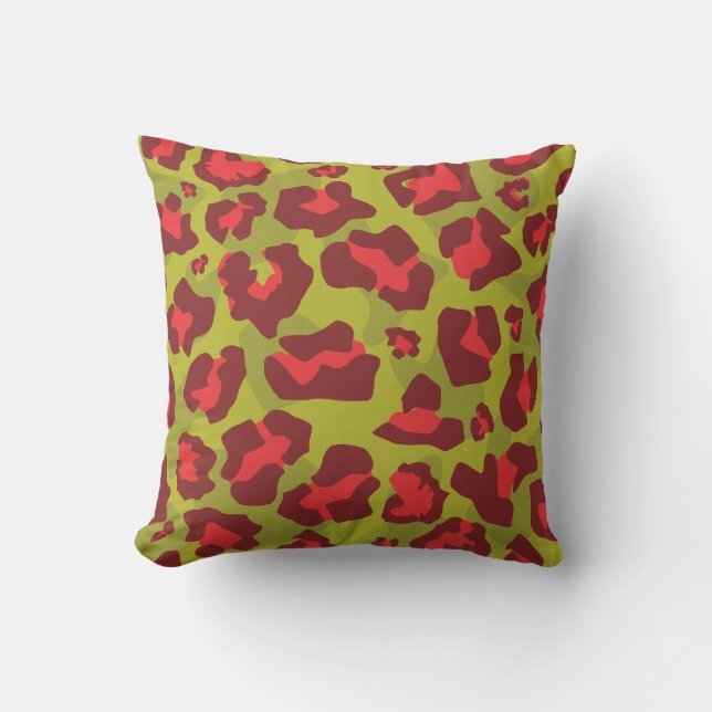 Almofada Impressão verde-oliva e de leopardo vermelho (Frente)