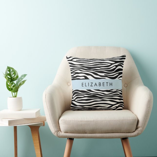 Almofada Impressão Zebra, Stripes, Preto E Branco, Seu Nome (Cadeira)