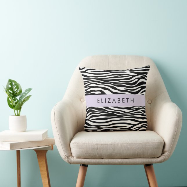 Almofada Impressão Zebra, Stripes, Preto E Branco, Seu Nome (Cadeira)
