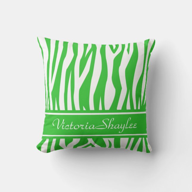 Almofada Impressão Zebra verde limão com texto personalizad (Frente)