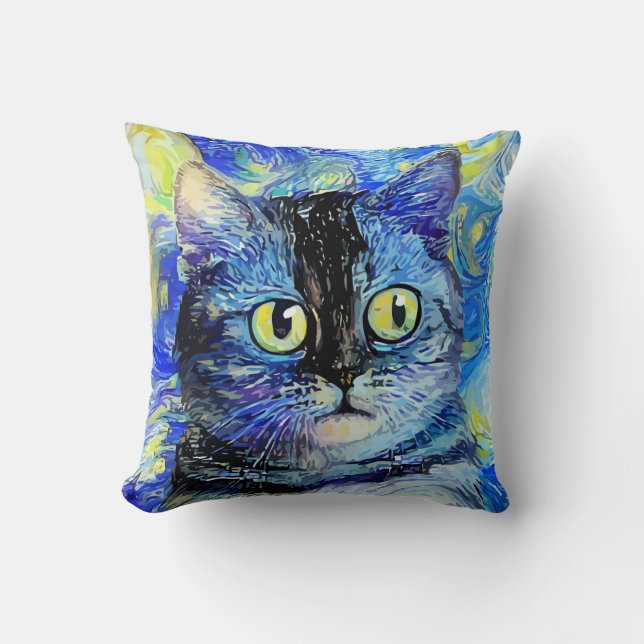 Almofada Impressionista Starry Night Tabby Cat Portrait (Frente)