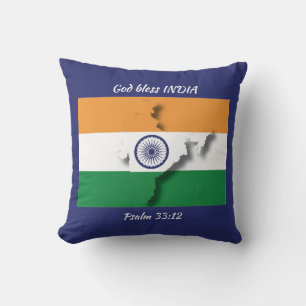 Almofada INDIA FLAG MAP Patriotic Scripting BLUE Personaliz