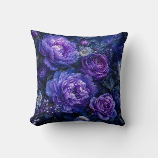 Almofada Índigo Azul Profundo & Floral Peônia Roxa