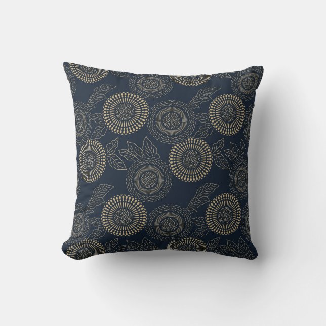 Almofada Indígo inspirado japonês e design7 bronzeado (Frente)
