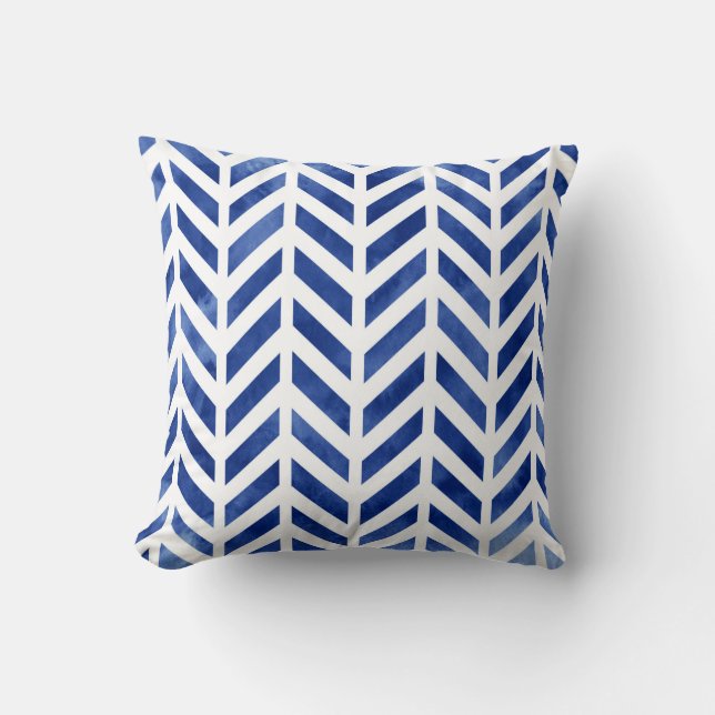 Almofada Indigo Watercolor Herringbone Chevron (Frente)