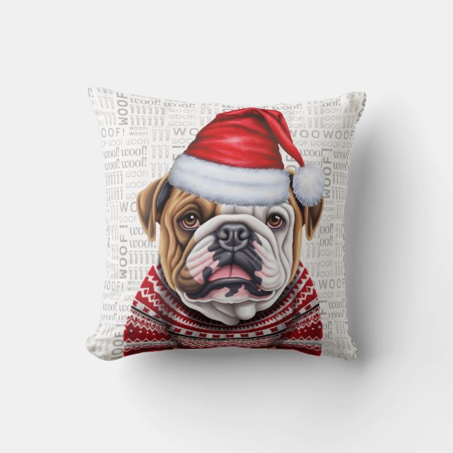 Almofada Inglês Buldogue Funny Watercolor Natal (Frente)