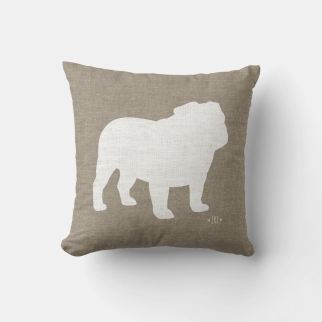 Almofada Inglês Bulldog Silhouette Faux Linen Dog Lover's (Frente)