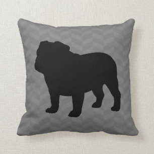 Almofada Inglês Bulldog Silhouette na Cinza Herringbone