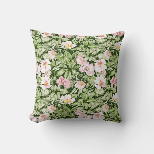 Almofada Inglês rosa verde rosa de folhas design florais (Frente)