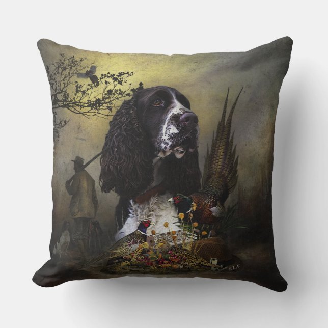 Almofada Inglês Springer Spaniel com faisão (Frente)