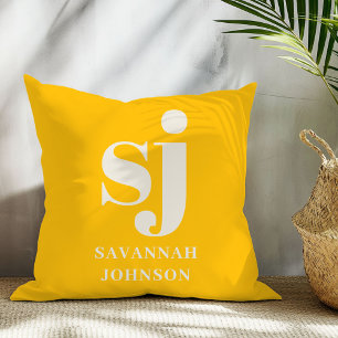 Almofada Iniciais de monograma amarelo brilhante elegante
