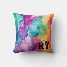 Almofada Iniciais de Monograma de Cor Úmida Moderna