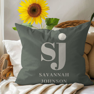 Almofada Iniciais de monograma de sábio elegante