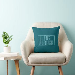 Almofada Iniciais e Nome Modernos Teal Escuro e Azul Clar