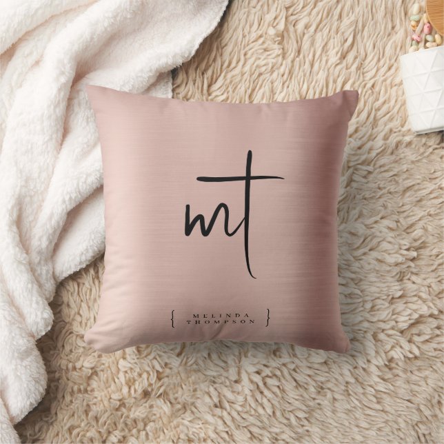 Almofada Iniciais Monogramadas em Rose Gold com Tipografia  (Cobertor)