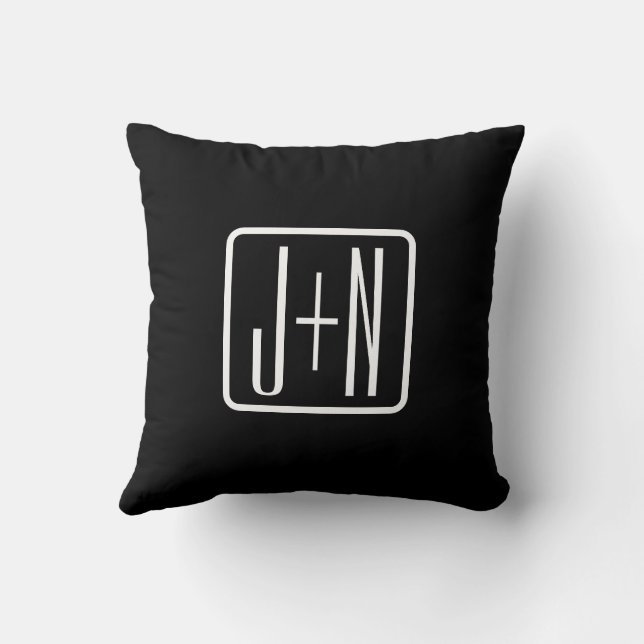 Almofada Iniciais Monogramadas Modernas | Preto e Branco (Verso)