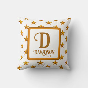 Almofada Inicial de Monograma Estrela Laranja Dourado Decor