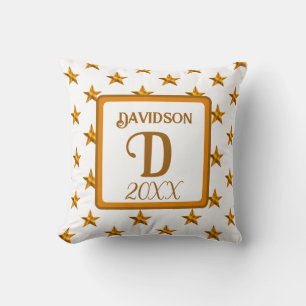 Almofada Inicial de Monograma Estrela Laranja Dourado Decor