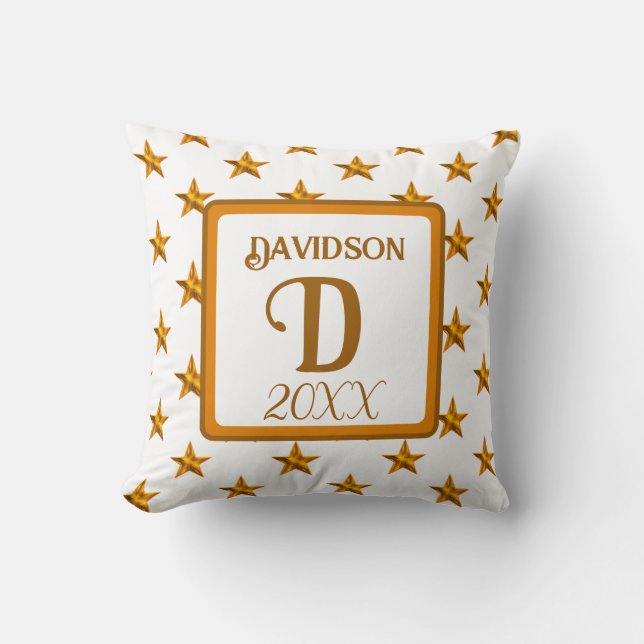 Almofada Inicial de Monograma Estrela Laranja Dourado Decor (Frente)
