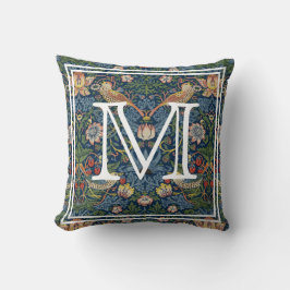 Almofada Inicial de Monograma William Morris Strawberry Thi
