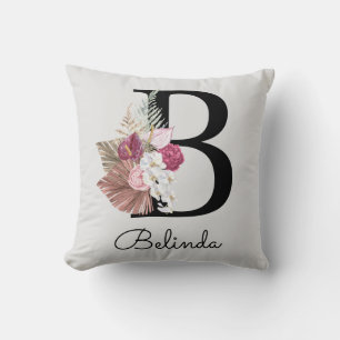 Almofada Inicial Floral Moderna Rosa Monogramada B