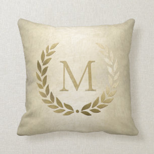 Almofada Inicial Monogrammed da grinalda Dourado do louro