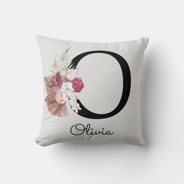 Almofada Inicial O Floral Rosa Dourado Monogramada (Frente)