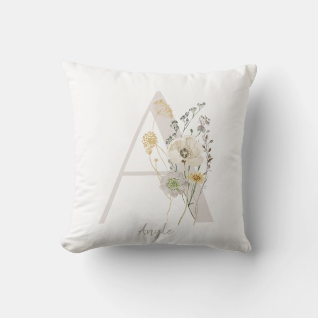 Almofada Inicial Personalizada A com flor de cor suave (Frente)