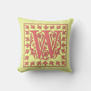 ALMOFADA INICIAL W - W Rosa em Fundo AMARELO