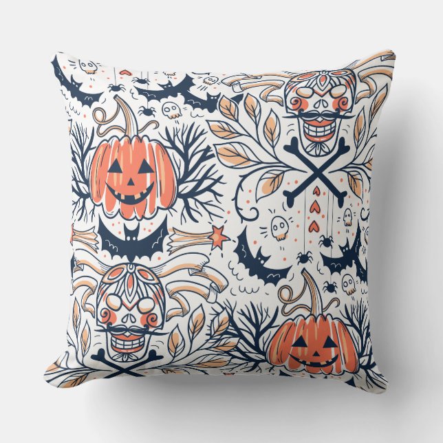 Almofada Intrair O Padrão Da Pumpkin Do Crânio Do Halloween (Frente)
