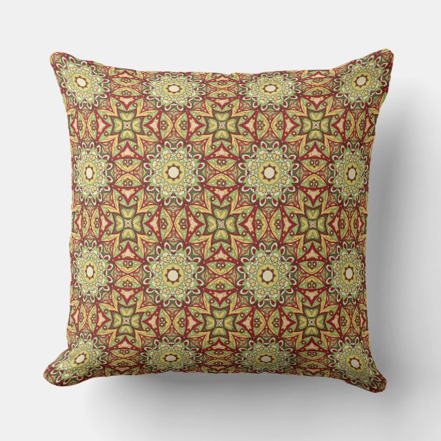 Almofada Intrate Mandala Red Dourado Padrão Étnico Design. (Frente)
