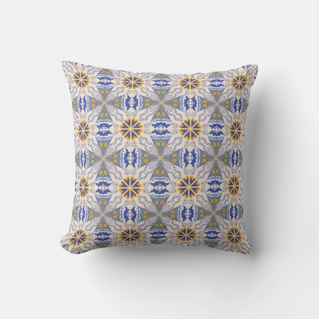Almofada intricate blue and yellow geometric patterns (Frente)