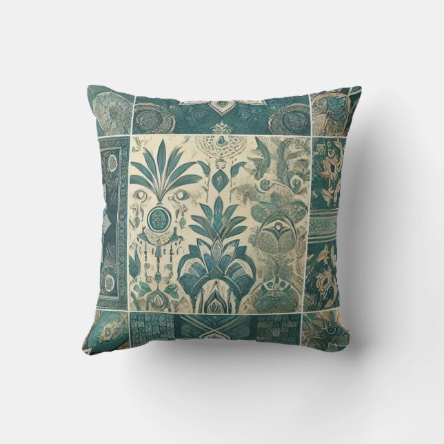 Almofada Intricate Floral Trending Teal Design (Verso)