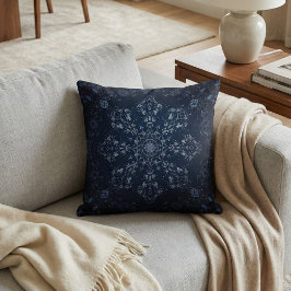 Almofada Intricate Navy Blue Mandala Snowflake