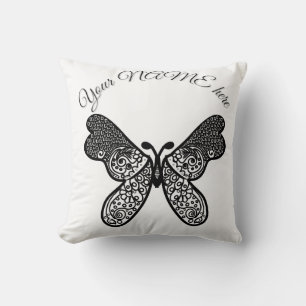Almofada Intrincado Mandala Boho Borboleta Preto e Branco A