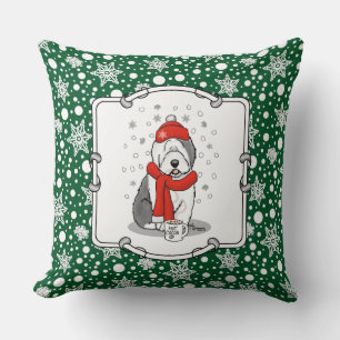 Almofada Inverno (Vermelho) Antiga Cinza Inglesa Sheepdog 1