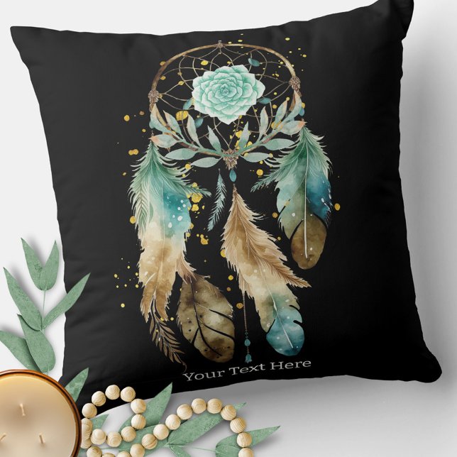 Almofada Ioga Metafísica Espiritual de Dreamcatcher Mística (Watercolor Dreamcatcher Pillow in Black)