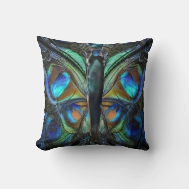 Almofada Iridescent blue green butterfly on pillow (Frente)