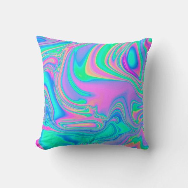 Almofada Iridescent marbled holographic texture in vibrant  (Frente)