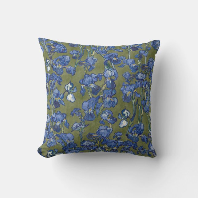 Almofada Íris de Vincent Van Gogh Azul Cobalto Verde Oliva (Frente)