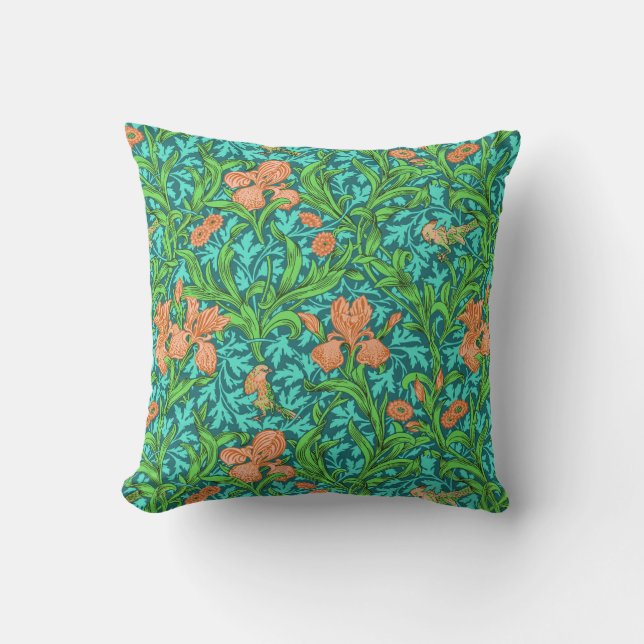 Almofada Íris de William Morris, Laranja e Turquesa (Frente)